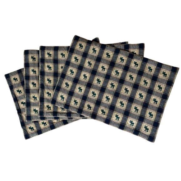 Park Designs Embroidered Moose Placemats Set of 4 Northern Exposure Print Plaid - Picture 1 of 9